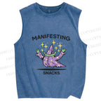 Unisex manifesting snacks Printed Washed Tank Top