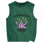 Unisex manifesting snacks Printed Washed Tank Top