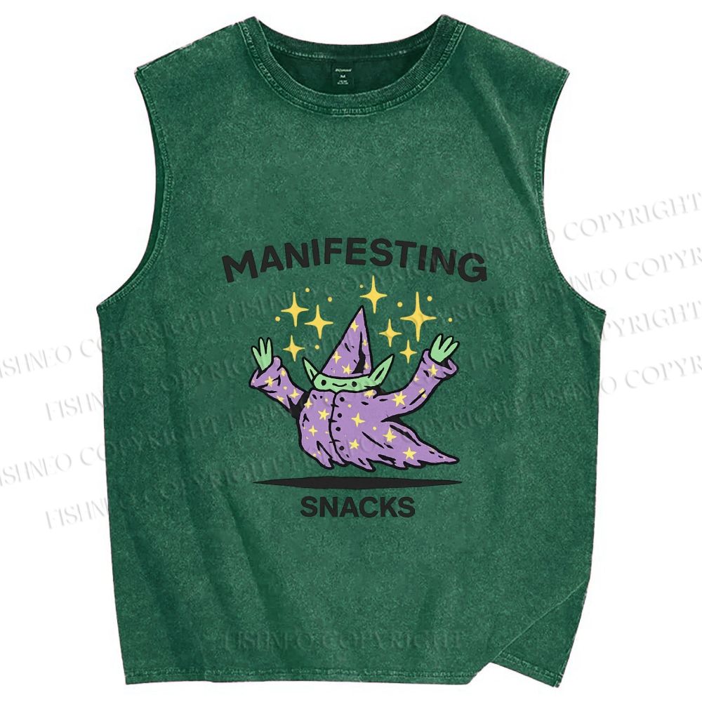 Unisex manifesting snacks Printed Washed Tank Top