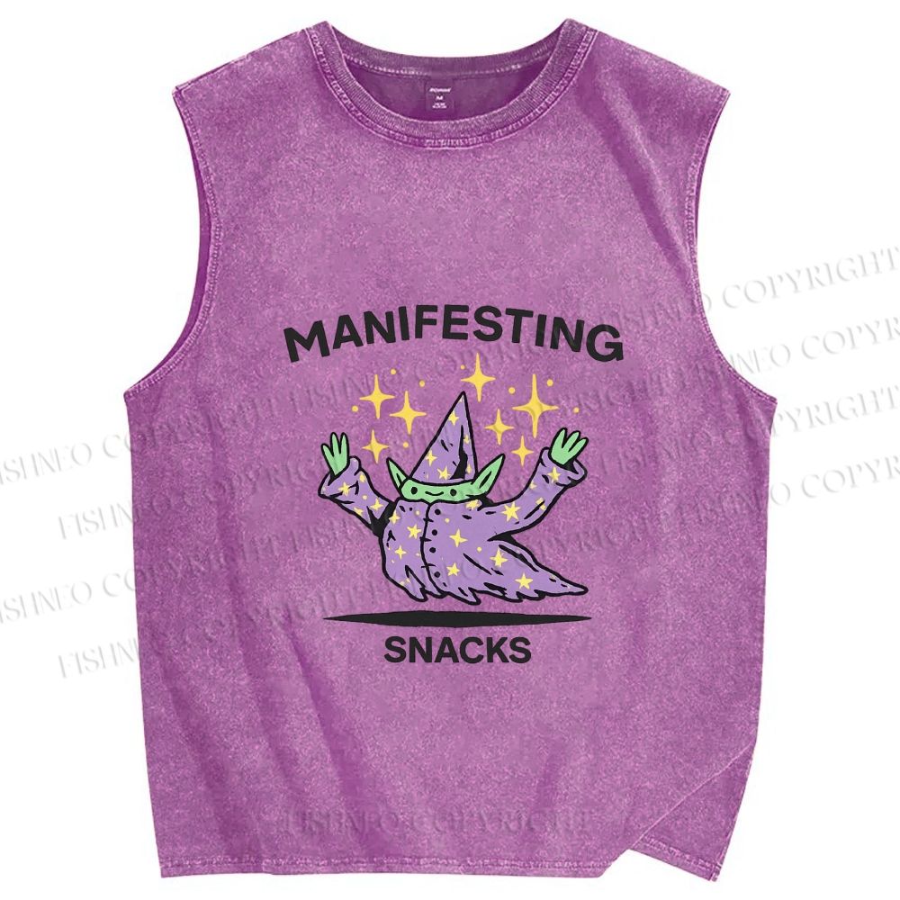 Unisex manifesting snacks Printed Washed Tank Top