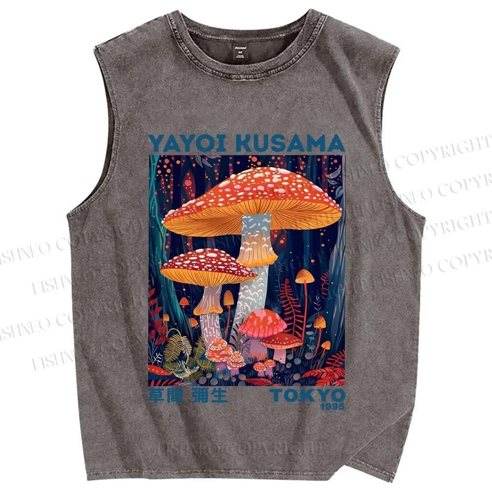 Unisex Yayoi Kusama Mushroom Printed Washed Tank Top