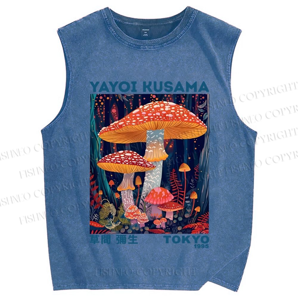 Unisex Yayoi Kusama Mushroom Printed Washed Tank Top