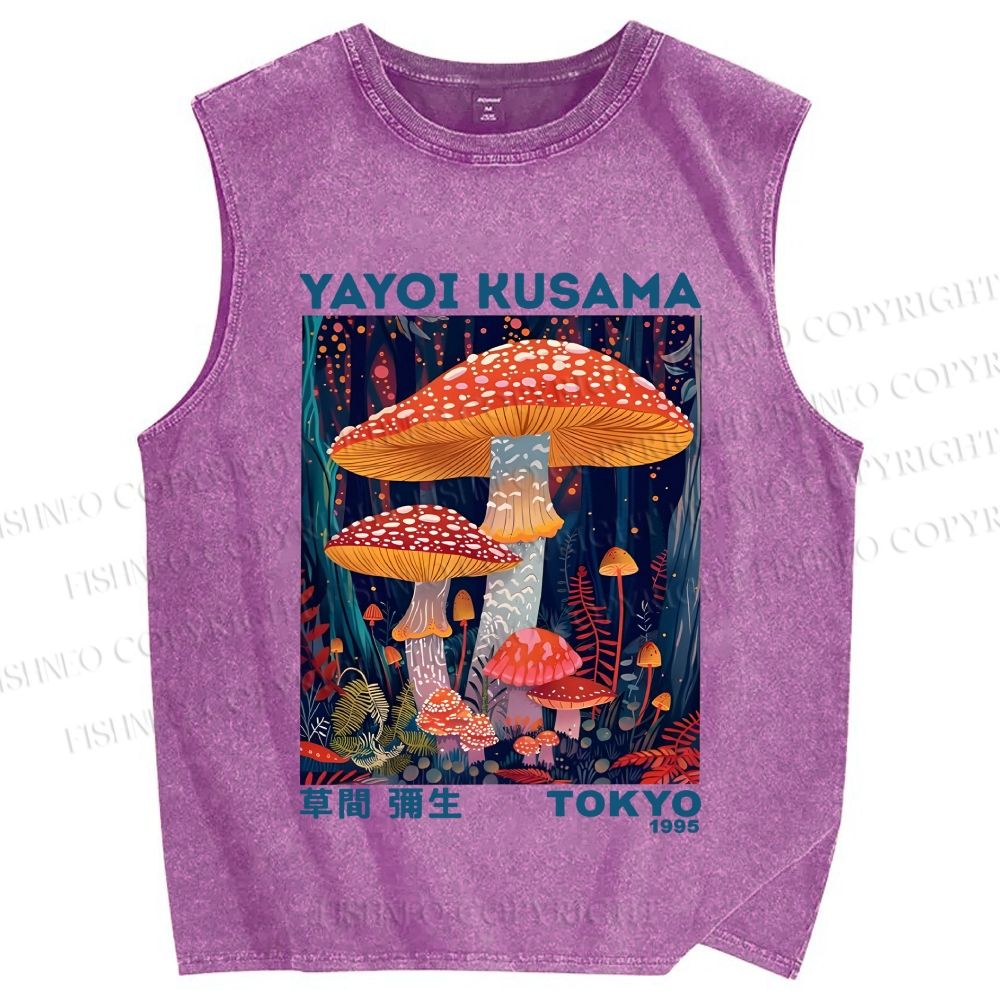 Unisex Yayoi Kusama Mushroom Printed Washed Tank Top