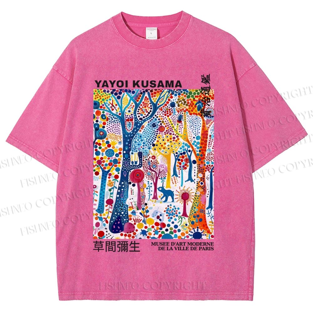 Unisex Yayoi Kusama Multicolor Wood Printed Washed Tee