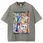 Unisex Yayoi Kusama Multicolor Wood Printed Washed Tee