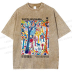 Unisex Yayoi Kusama Multicolor Wood Printed Washed Tee