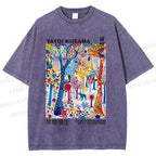 Unisex Yayoi Kusama Multicolor Wood Printed Washed Tee