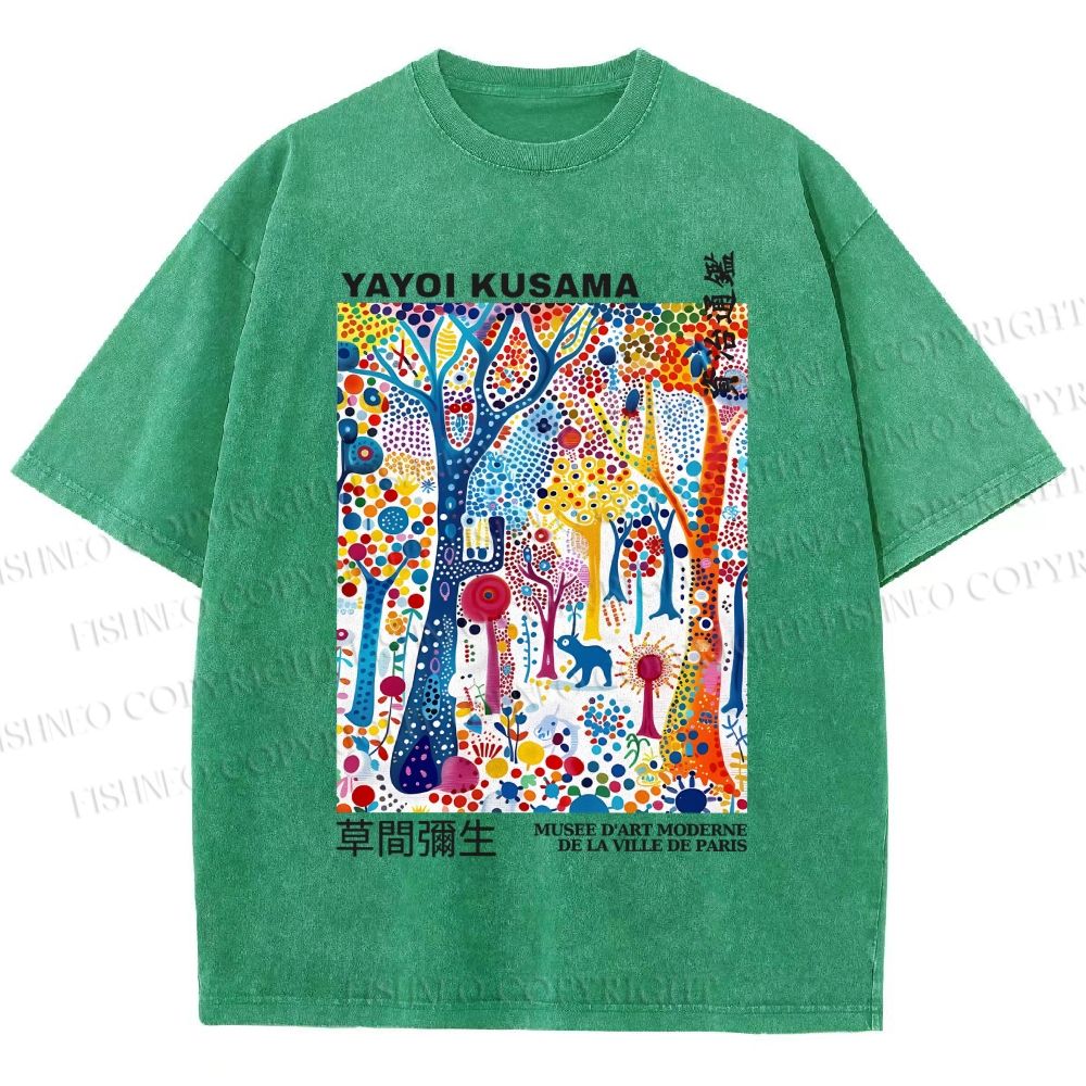 Unisex Yayoi Kusama Multicolor Wood Printed Washed Tee