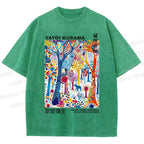 Unisex Yayoi Kusama Multicolor Wood Printed Washed Tee