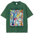 Unisex Yayoi Kusama Multicolor Wood Printed Washed Tee