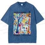 Unisex Yayoi Kusama Multicolor Wood Printed Washed Tee