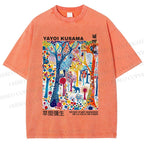 Unisex Yayoi Kusama Multicolor Wood Printed Washed Tee