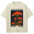 Unisex Yayoi Kusama Red Mushroom Printed Washed Tee