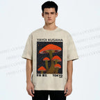 Unisex Yayoi Kusama Red Mushroom Printed Washed Tee