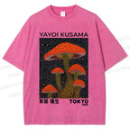 Unisex Yayoi Kusama Red Mushroom Printed Washed Tee