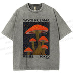 Unisex Yayoi Kusama Red Mushroom Printed Washed Tee
