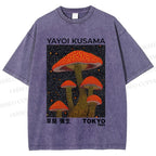 Unisex Yayoi Kusama Red Mushroom Printed Washed Tee