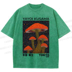 Unisex Yayoi Kusama Red Mushroom Printed Washed Tee