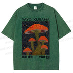 Unisex Yayoi Kusama Red Mushroom Printed Washed Tee