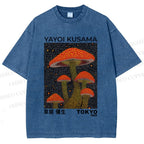 Unisex Yayoi Kusama Red Mushroom Printed Washed Tee