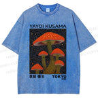 Unisex Yayoi Kusama Red Mushroom Printed Washed Tee