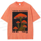 Unisex Yayoi Kusama Red Mushroom Printed Washed Tee