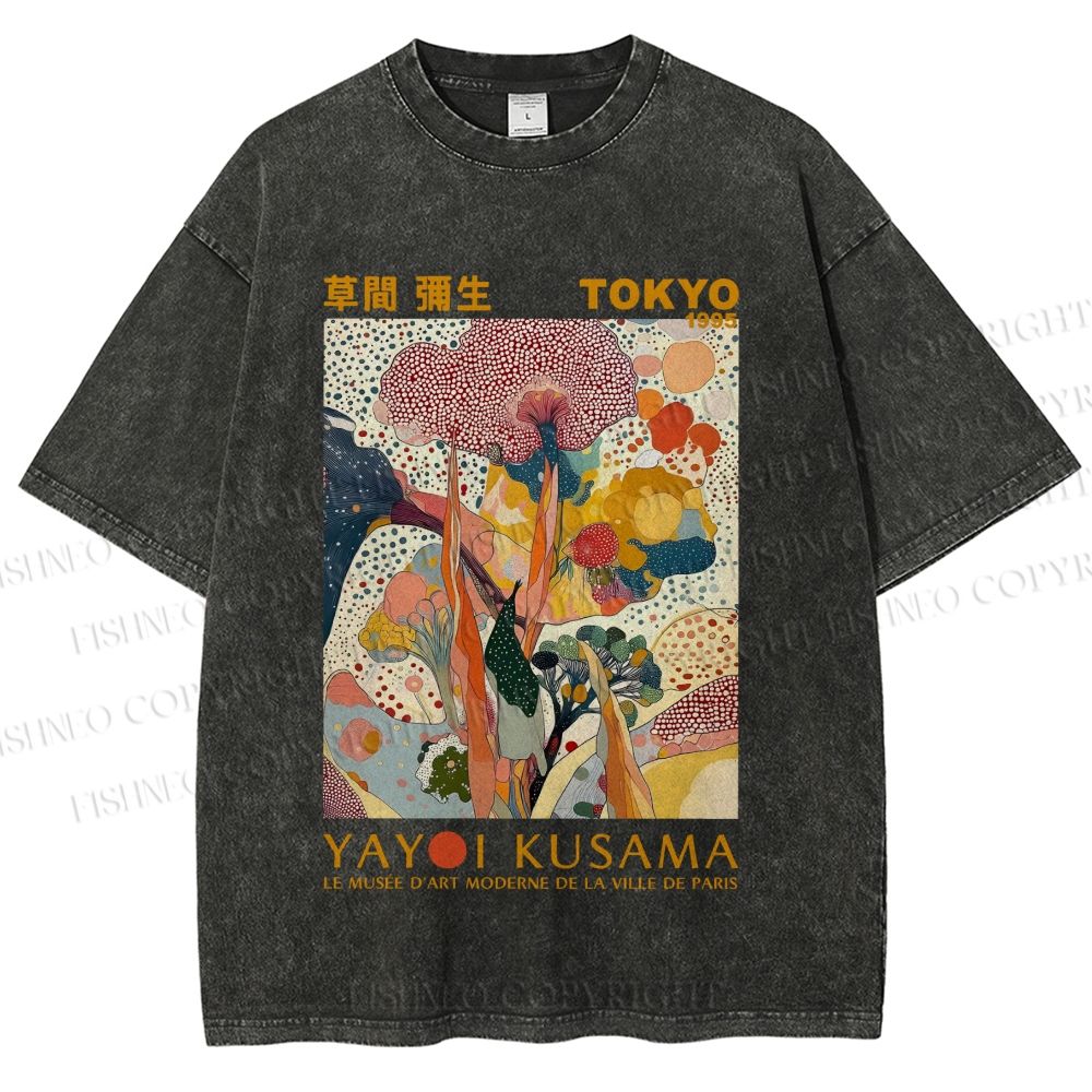 Unisex Yayoi Kusama Flowers Printed Washed Tee