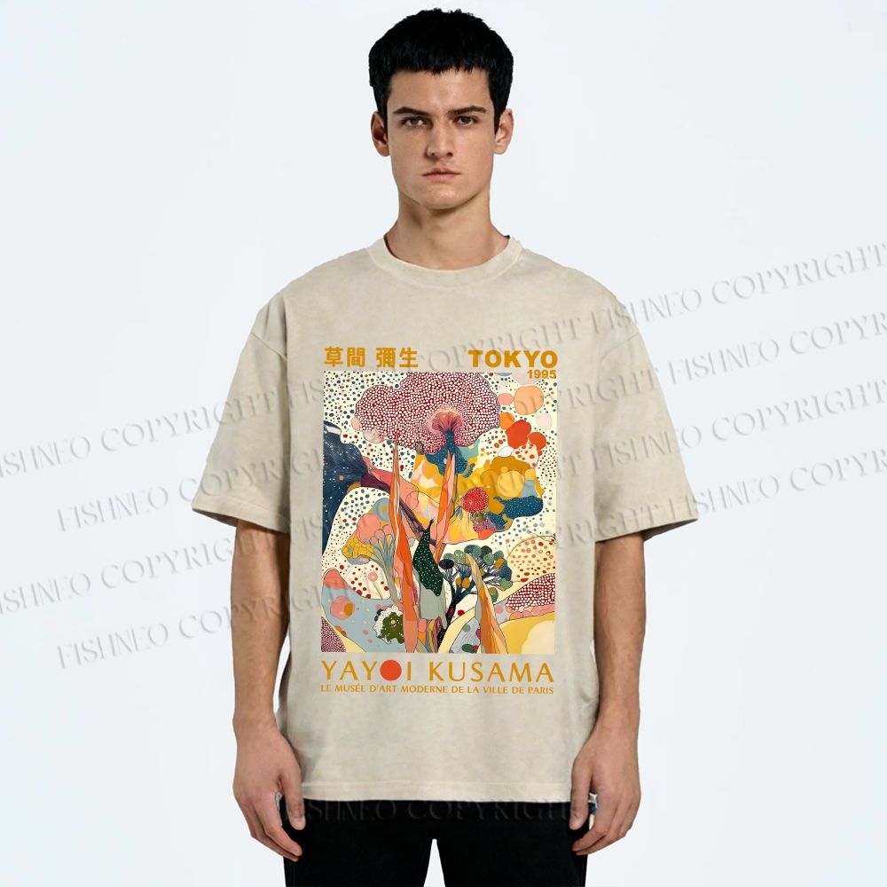 Unisex Yayoi Kusama Flowers Printed Washed Tee
