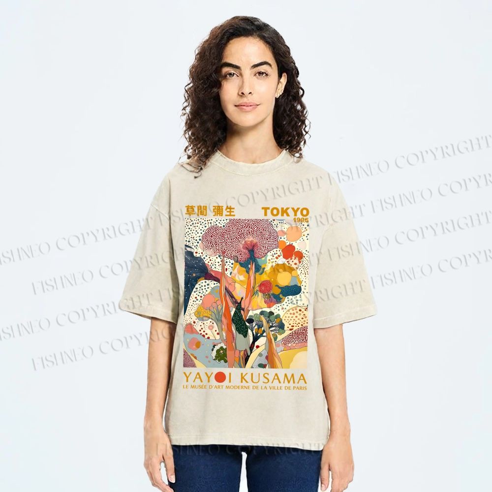 Unisex Yayoi Kusama Flowers Printed Washed Tee
