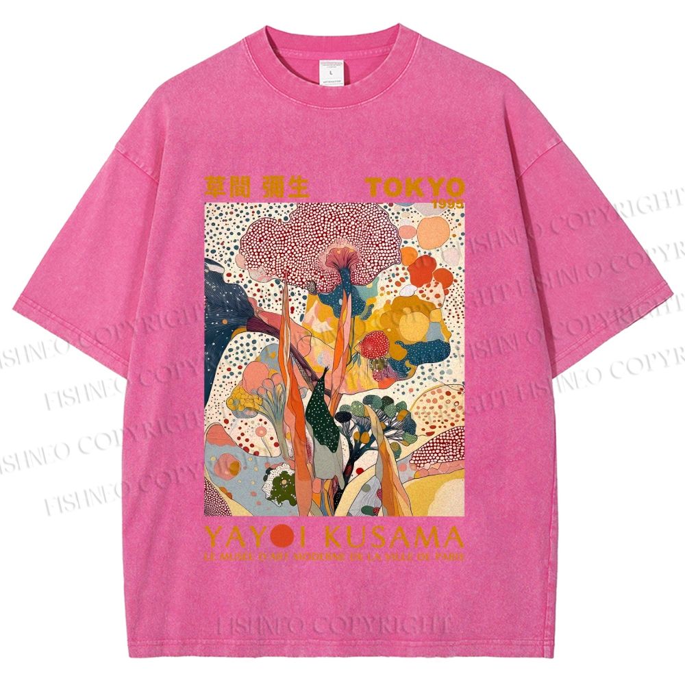 Unisex Yayoi Kusama Flowers Printed Washed Tee