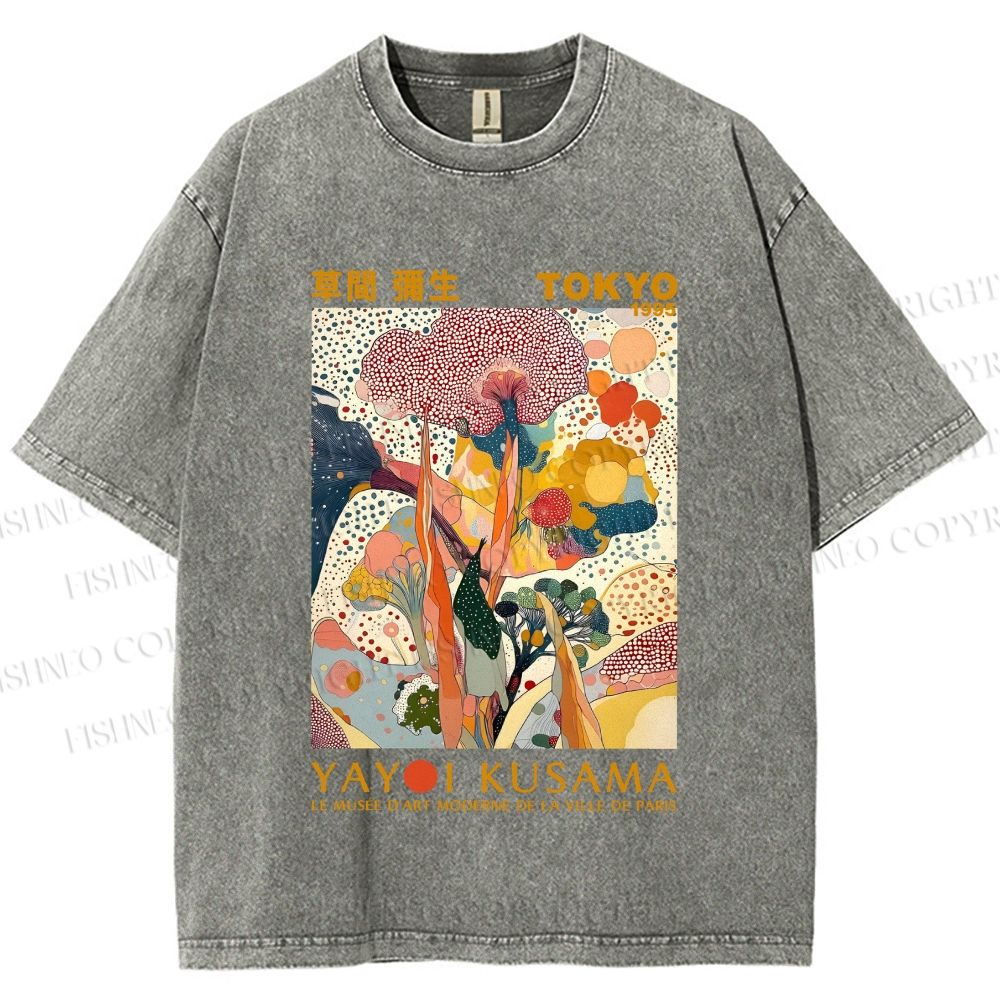 Unisex Yayoi Kusama Flowers Printed Washed Tee
