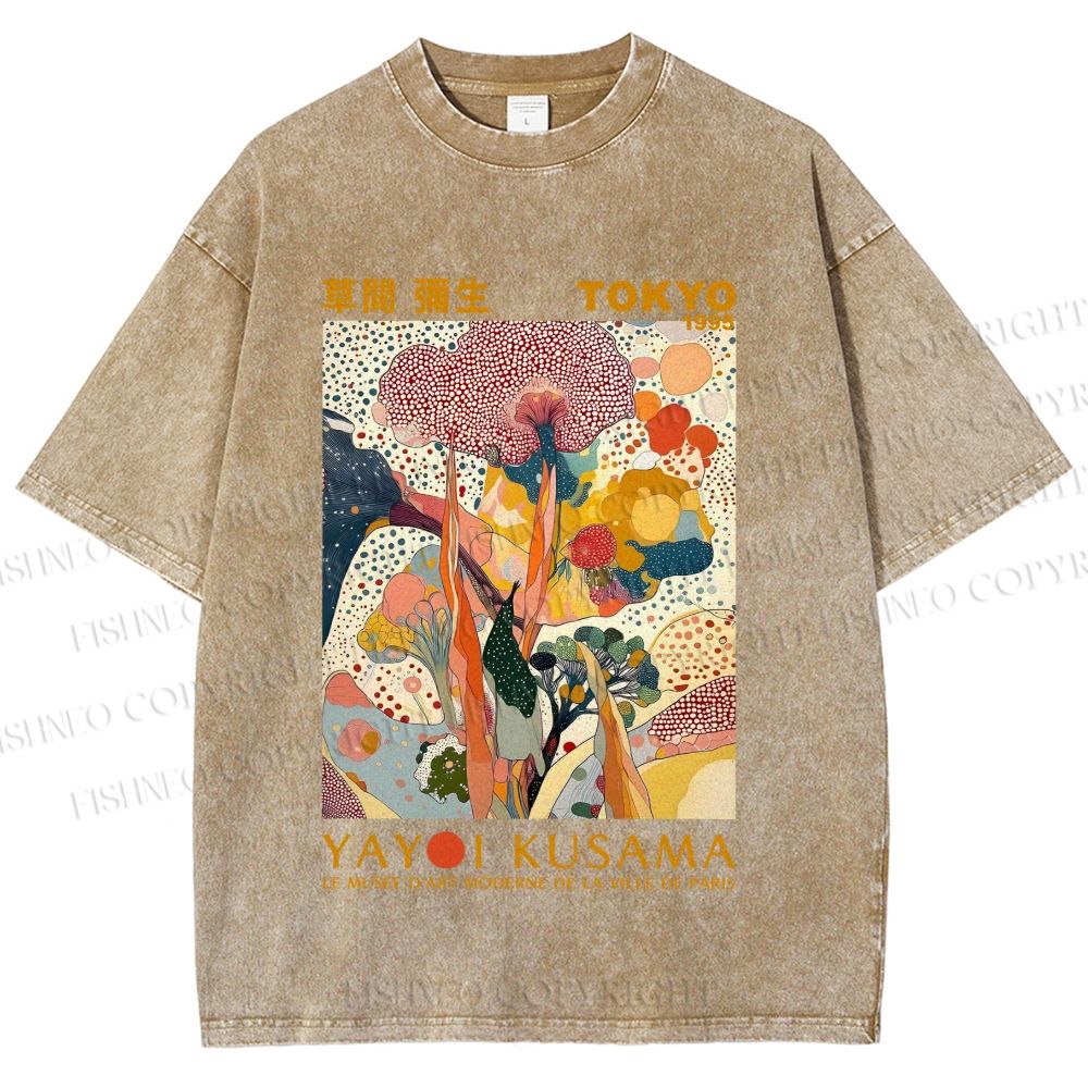 Unisex Yayoi Kusama Flowers Printed Washed Tee