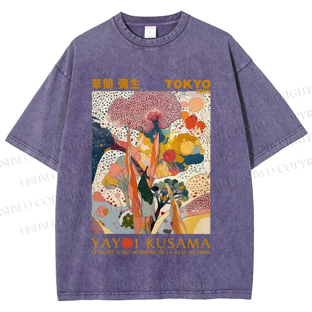 Unisex Yayoi Kusama Flowers Printed Washed Tee