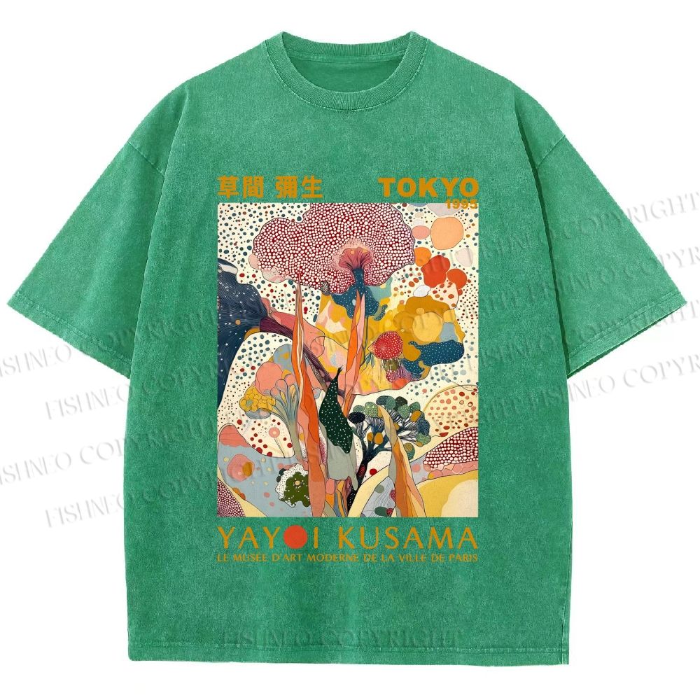 Unisex Yayoi Kusama Flowers Printed Washed Tee