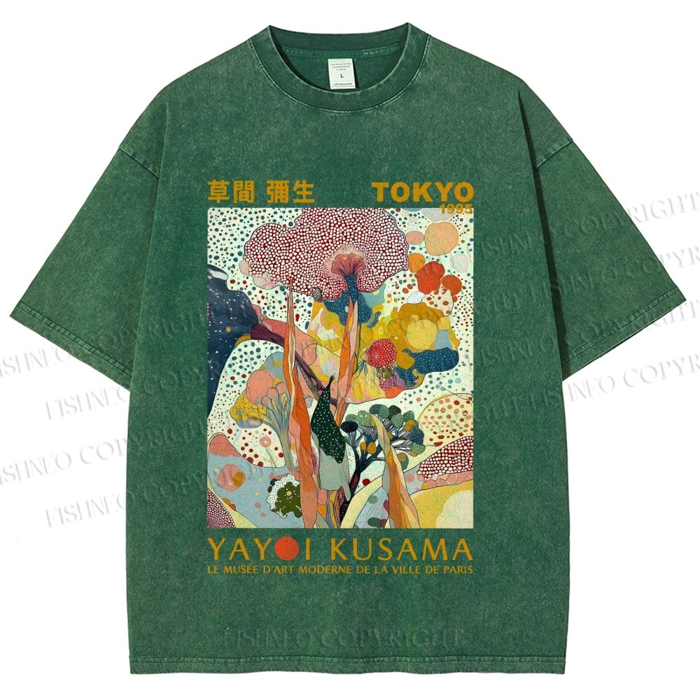 Unisex Yayoi Kusama Flowers Printed Washed Tee