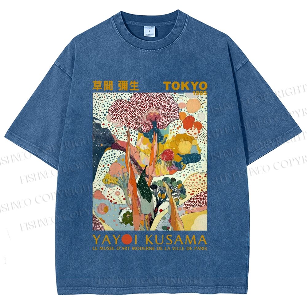 Unisex Yayoi Kusama Flowers Printed Washed Tee