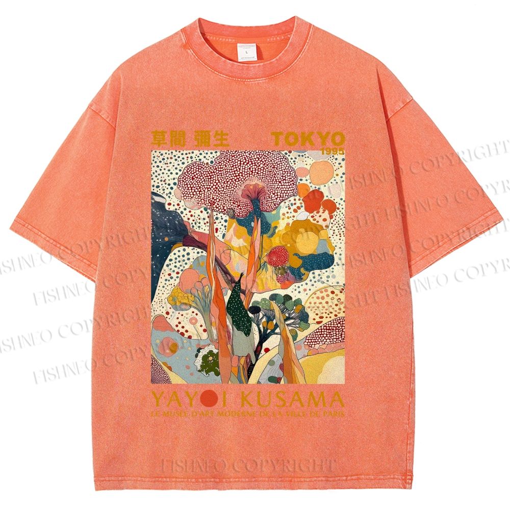 Unisex Yayoi Kusama Flowers Printed Washed Tee