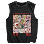 Unisex Yayoi Kusama Dots Graffiti Printed Washed Tank Top