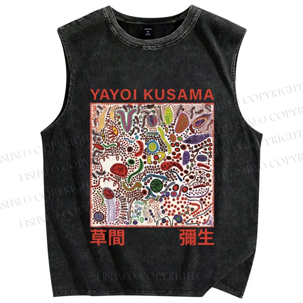 Unisex Yayoi Kusama Dots Graffiti Printed Washed Tank Top