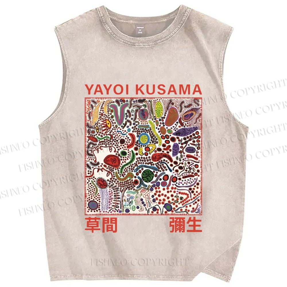 Unisex Yayoi Kusama Dots Graffiti Printed Washed Tank Top