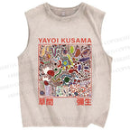 Unisex Yayoi Kusama Dots Graffiti Printed Washed Tank Top
