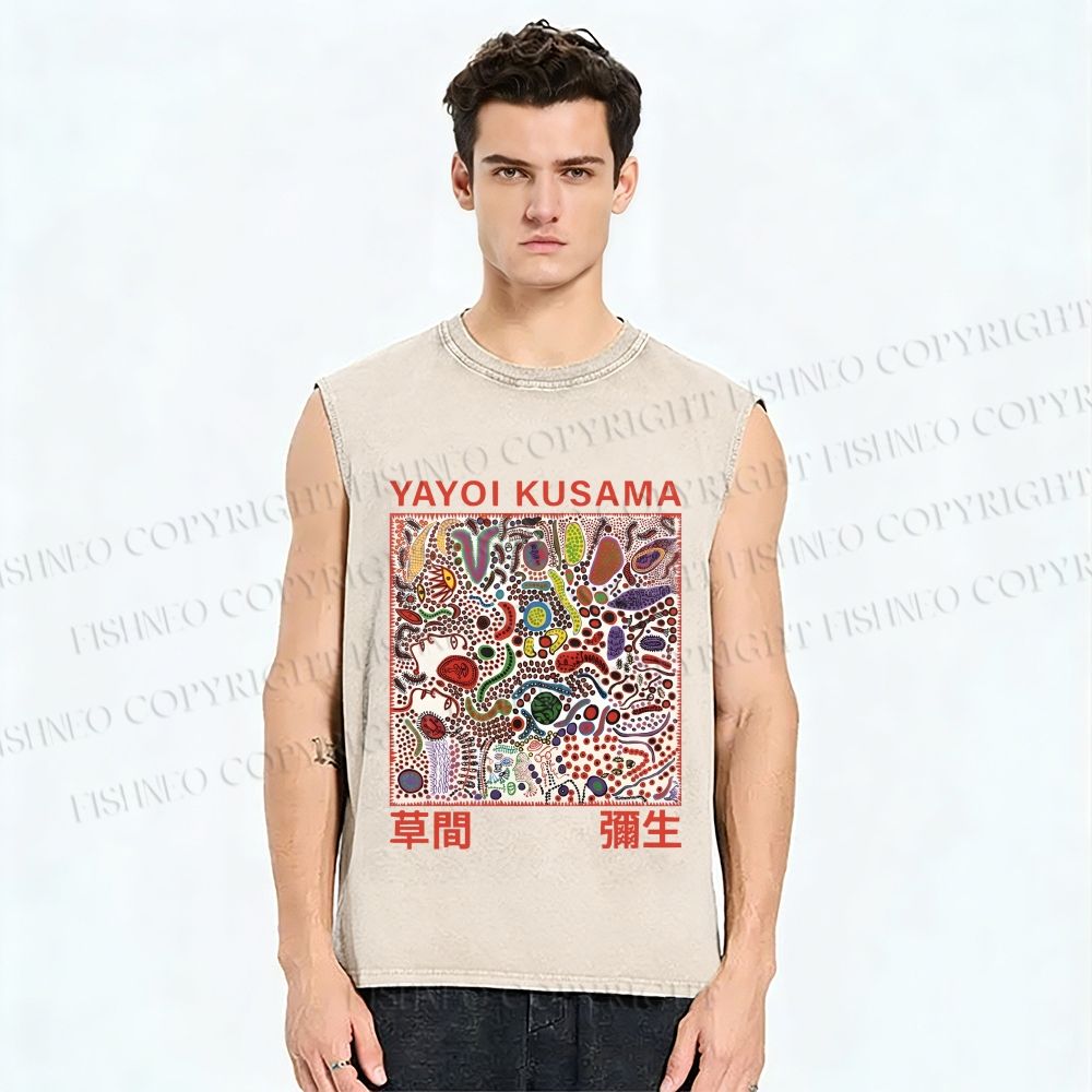 Unisex Yayoi Kusama Dots Graffiti Printed Washed Tank Top