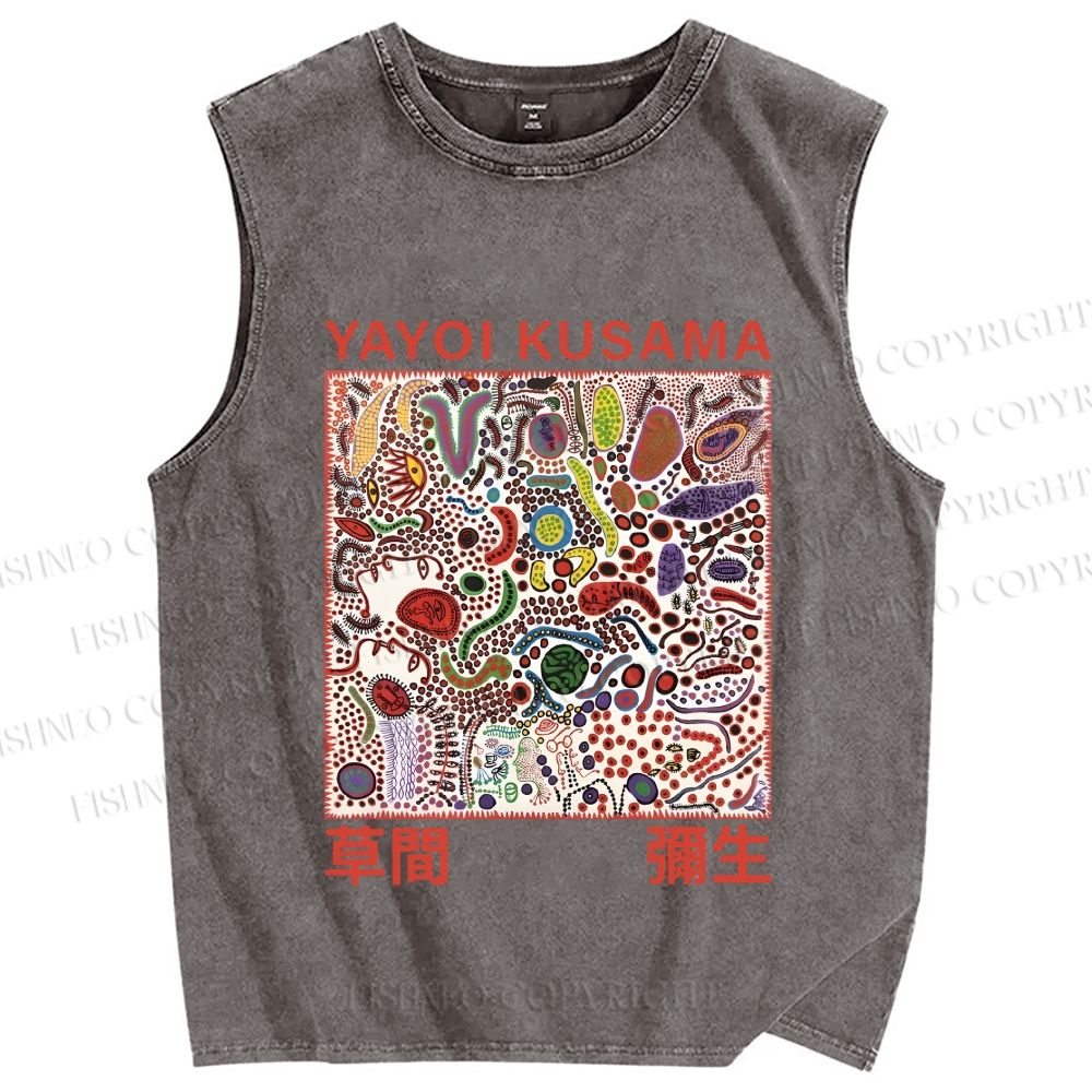 Unisex Yayoi Kusama Dots Graffiti Printed Washed Tank Top