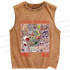 Unisex Yayoi Kusama Dots Graffiti Printed Washed Tank Top