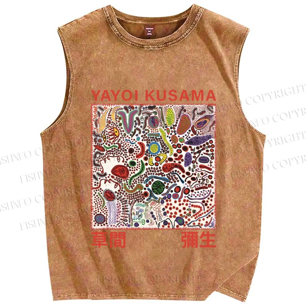 Unisex Yayoi Kusama Dots Graffiti Printed Washed Tank Top