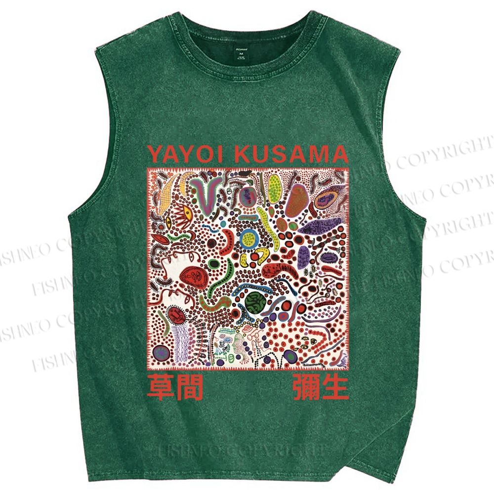 Unisex Yayoi Kusama Dots Graffiti Printed Washed Tank Top
