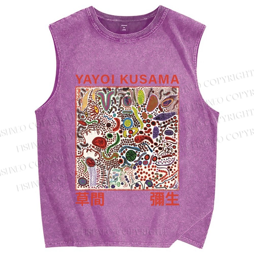 Unisex Yayoi Kusama Dots Graffiti Printed Washed Tank Top