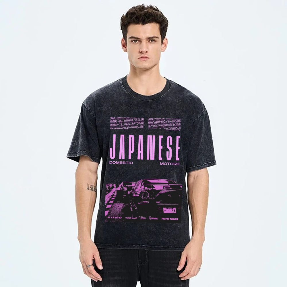 Japanese Domestic Motors Racing Car Nismo Yokohama Vintage Washed T-shirt