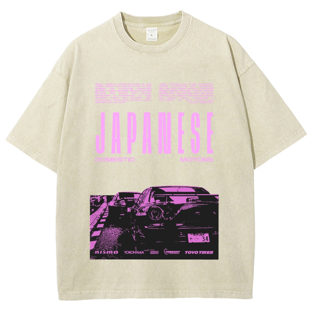 Japanese Domestic Motors Racing Car Nismo Yokohama Vintage Washed T-shirt