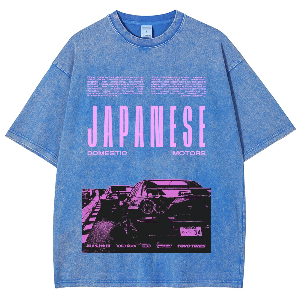 Japanese Domestic Motors Racing Car Nismo Yokohama Vintage Washed T-shirt